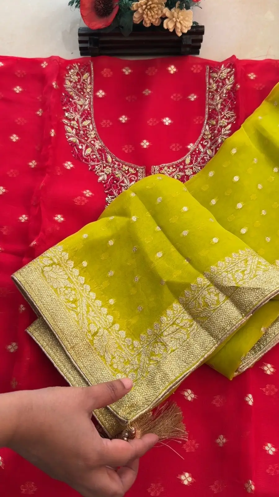 Incredibly Beautiful Delhi Boutique Dress with Lemon Green Dupatta
