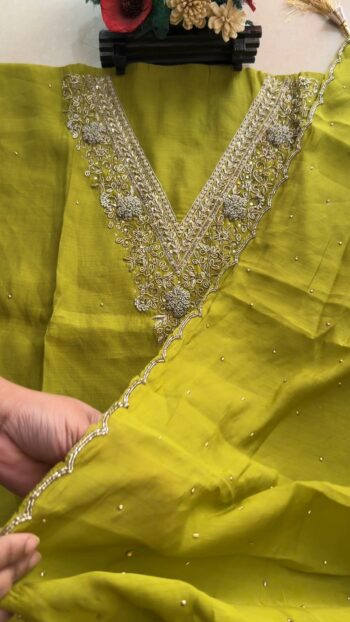 Moral Silk Delhi Boutique Olive Color Dress