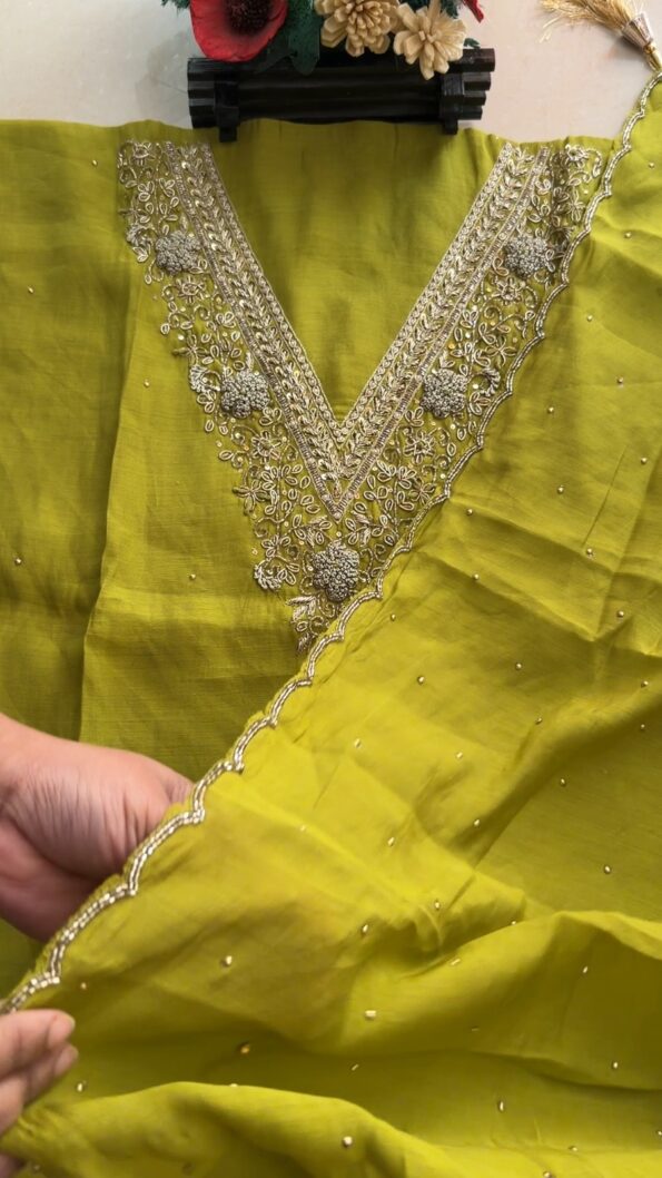 Moral Silk Delhi Boutique Olive Color Dress